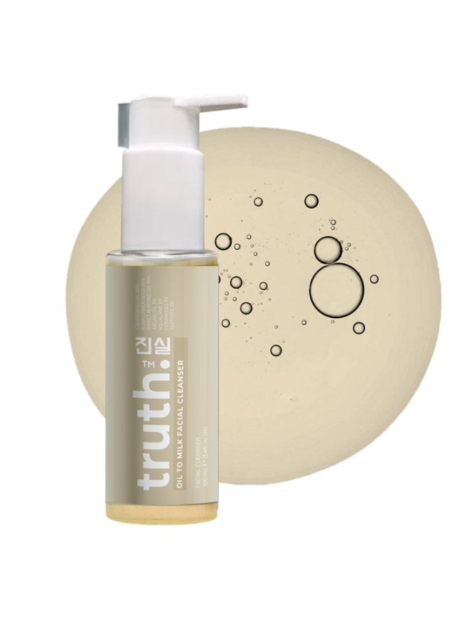 truth 진실 OIL TO MILK CLEANSER 100ml. GRAPESEED OIL + ARGAN OIL + SUNFLOWER SEED OIL + ALMOND OIL + SQUALANE. - Image 1